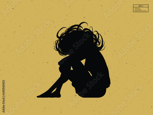 Silhouette of person underwater. Sitting woman isolated vector outline