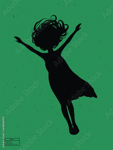 Silhouette of person underwater. Falling woman isolated vector outline