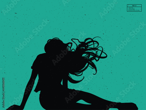 Silhouette of woman underwater. Sitting person isolated vector outline