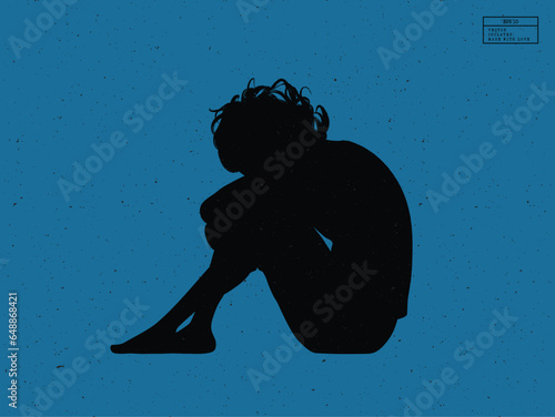 Silhouette of person under water. Sitting man isolated vector outline