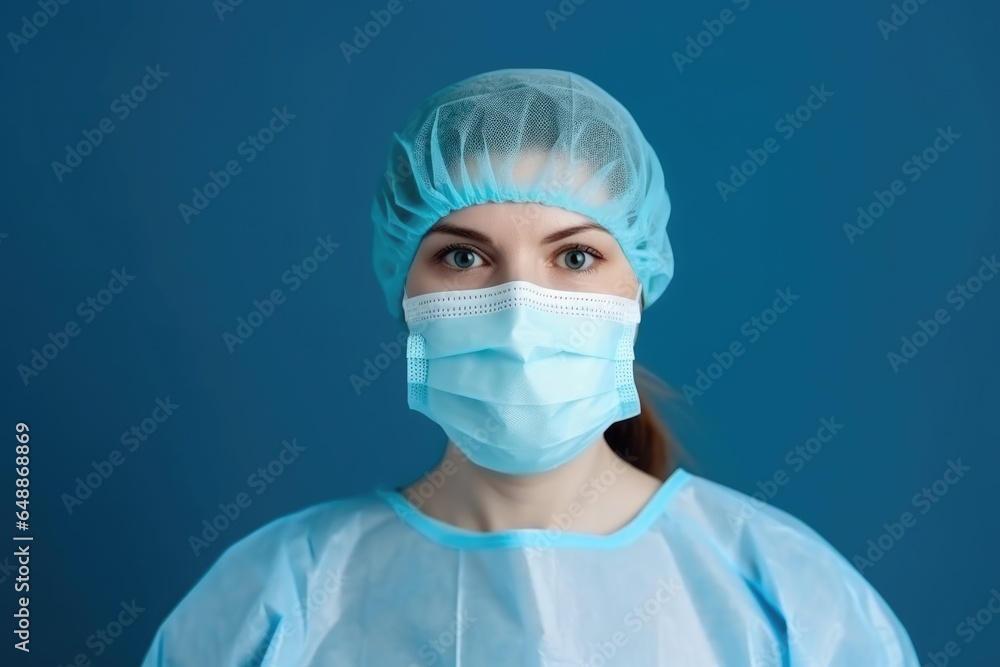 doctor in protective clothing on blue background