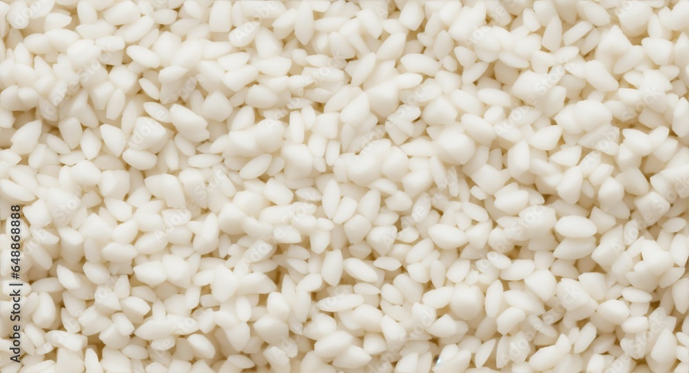 Cooked rice background picture. close up of cooked white rice. Generative AI.