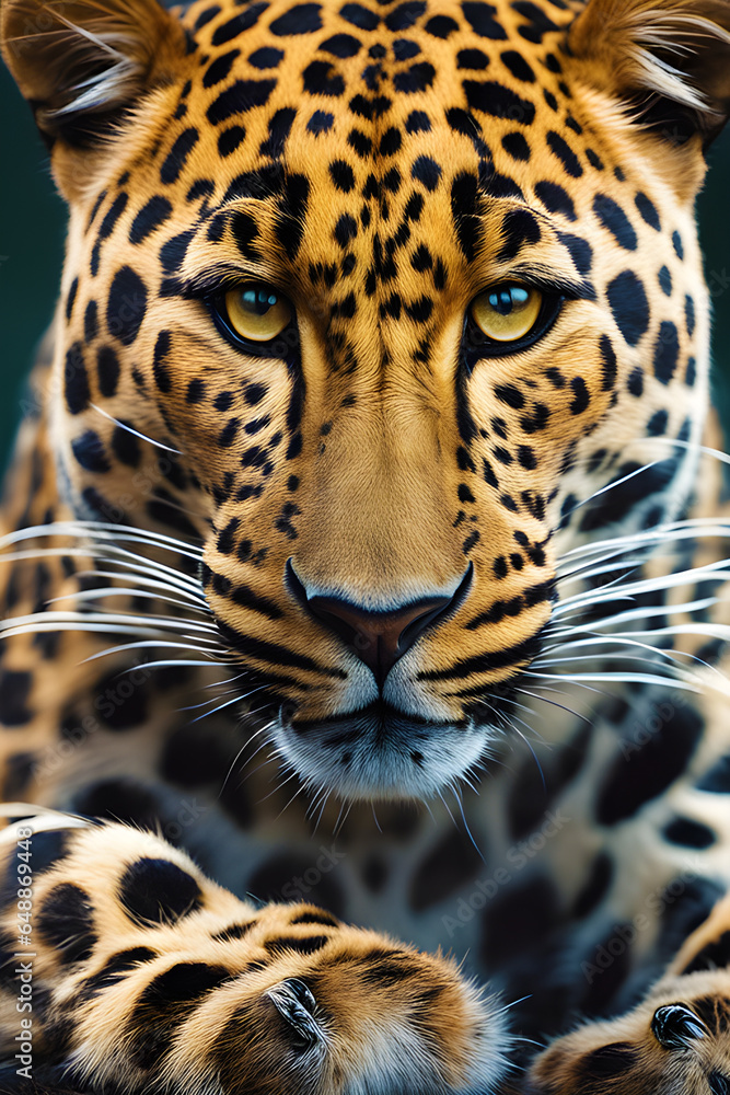 Obraz premium leopard animal in the wild close up with all the spots generated by ai