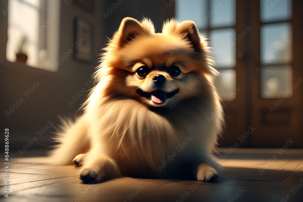 Draw a picture of a Pomeranian waiting for its owner. Generative AI
