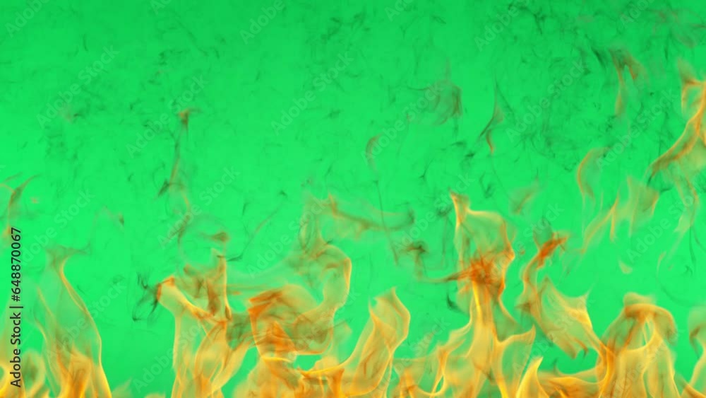 Super slow motion of fire flames on green screen background. Filmed on high speed cinema camera at 1000 fps