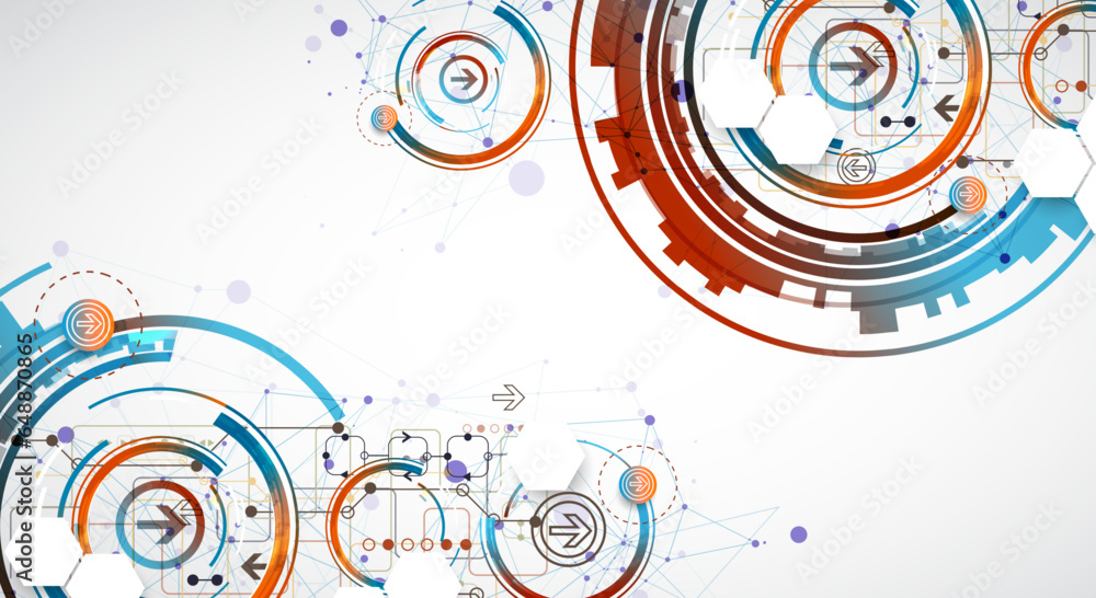 Obraz premium Abstract background with plexus effect. Scientific and technological concept with the use of technical elements formed in the shape of a circle.