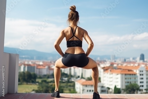 Young woman exercising on terrace