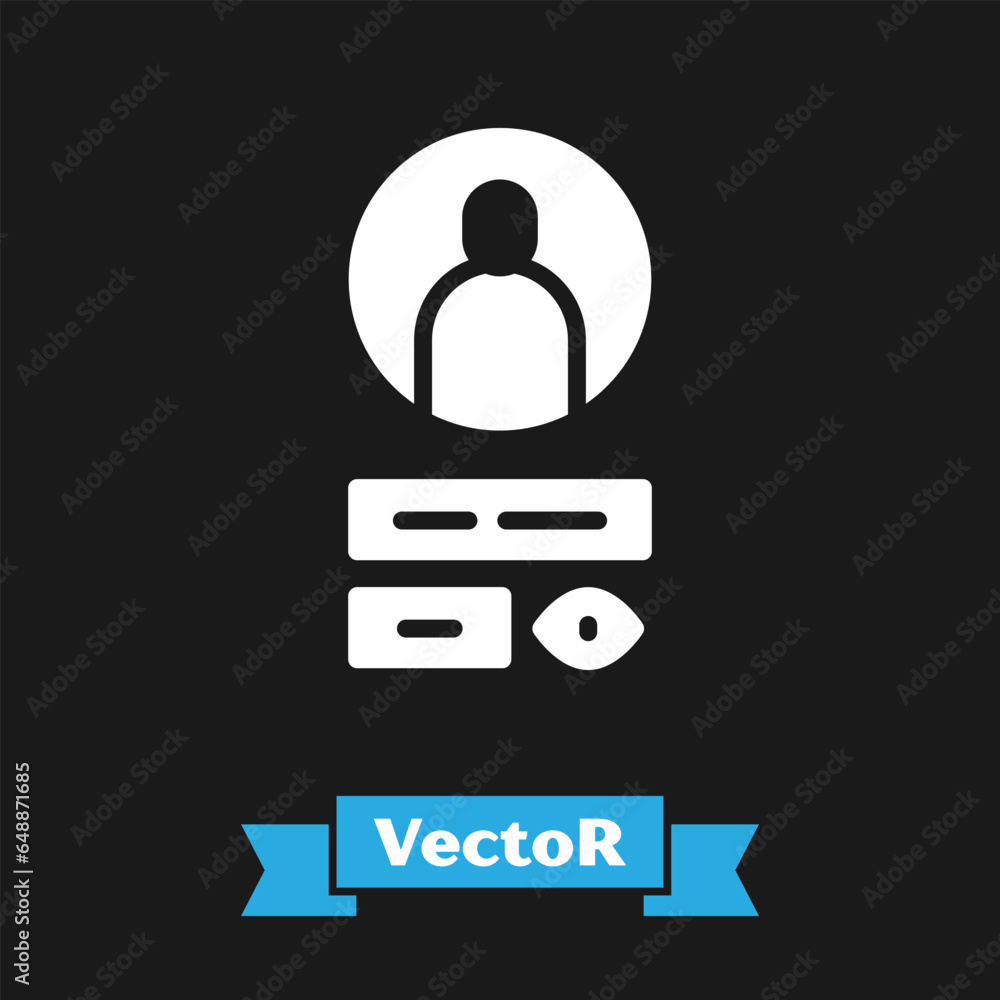 White Create account screen icon isolated on black background. Vector Illustration White Create account screen icon isolated on black background. Vector Illustration
