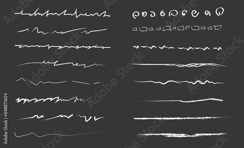 A set of wavy horizontal artistic brushes.Doodles, ink brushes. Set of vector grunge brushes. Collection of marker strokes.