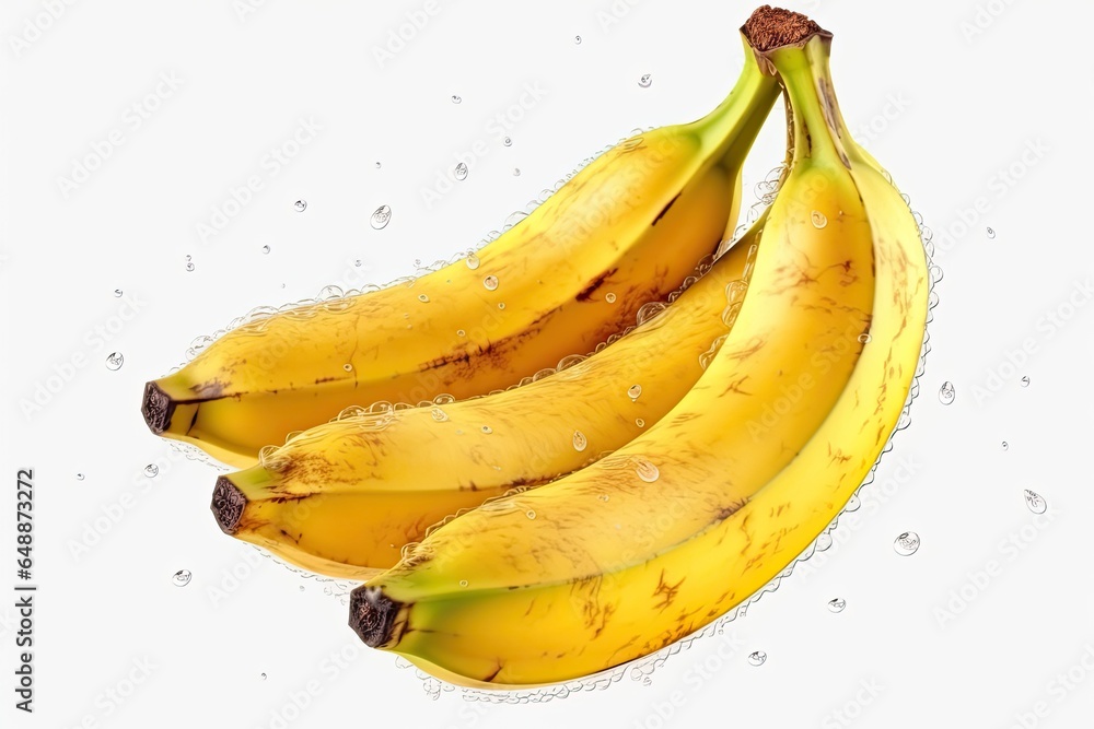 Healthy banana with dew drops on white background. Generative AI