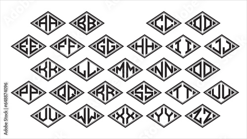 Rhombus Extended Monogram 2 Letters Alphabet Font Logo Logotype Embroidery