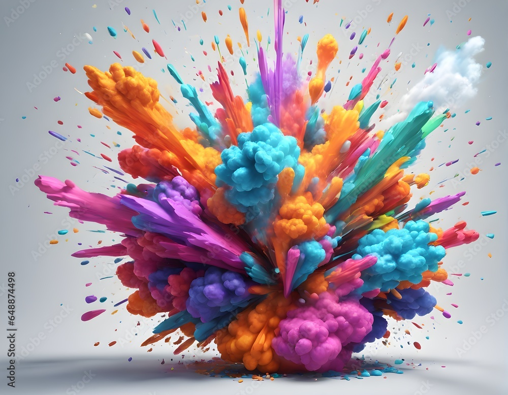Explosive colorful idea with colorful paint and splashes. Colored powder explosion. Mind-blowing feeling of success.
