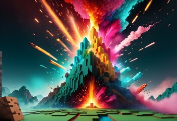 Rollo Minecraft Explodierende Würfel mit Farbspritzern  © Janis