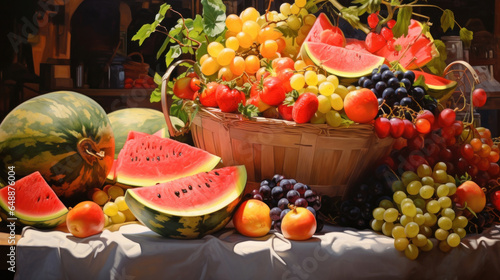 Close-up of vibrant and colorful fruits and vegetables