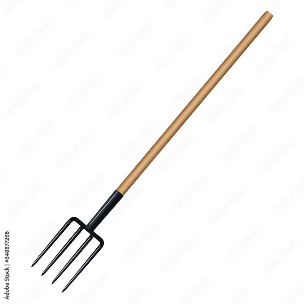 Fork tool with wooden handle isolated on white, vector illustration Fork tool with wooden handle isolated on white, vector illustration