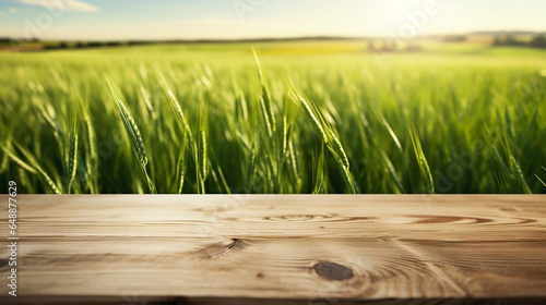 green wheat field in the background.