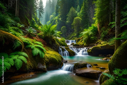 Lush vines and ferns  weaving through the emerald rainforest  create a natural tapestry of vibrant beauty