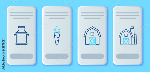 Set line Carrot, Farm House concept, Can container for milk and icon. Vector