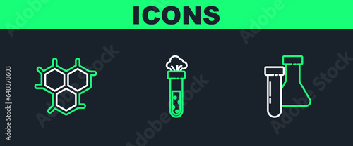 Set line Test tube and flask chemical, Chemical formula and icon. Vector