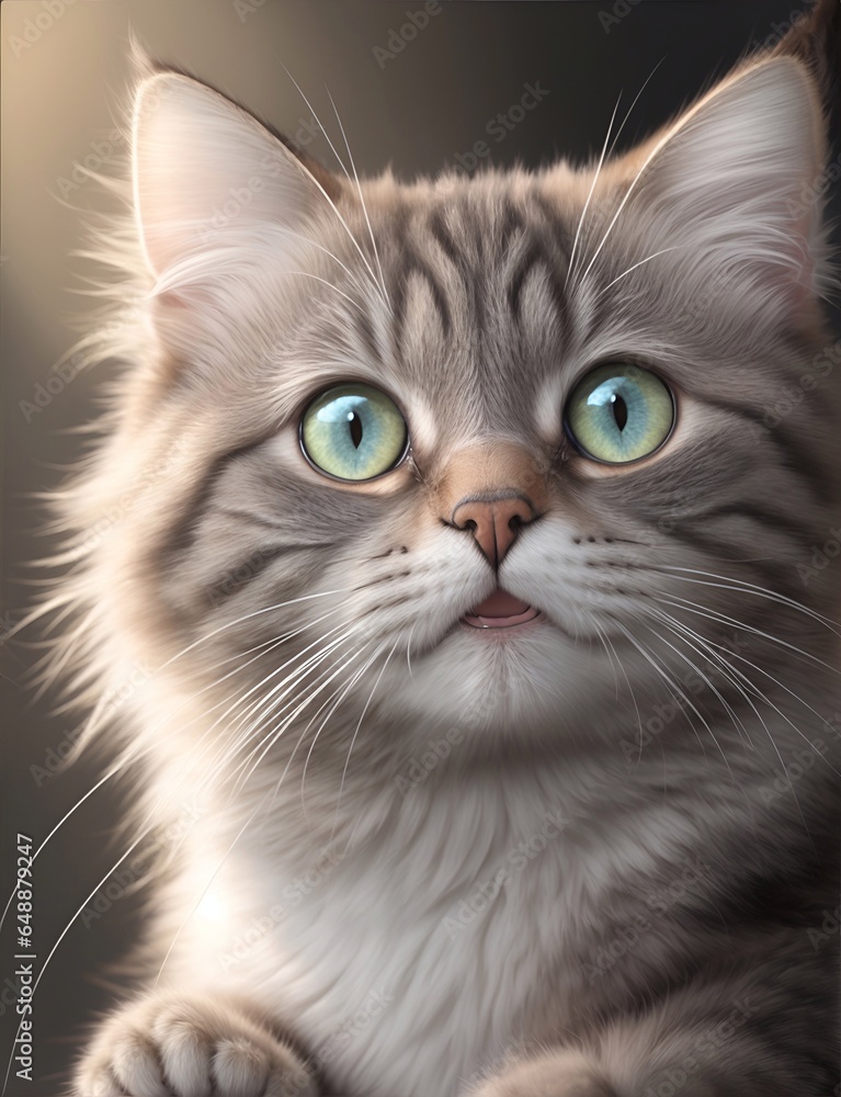 Cute cat portrait. AI generated illustration Cute cat portrait. AI generated illustration