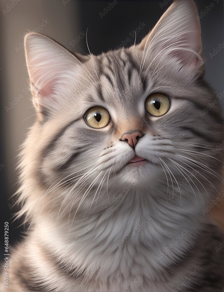 Cute cat portrait. AI generated illustration
