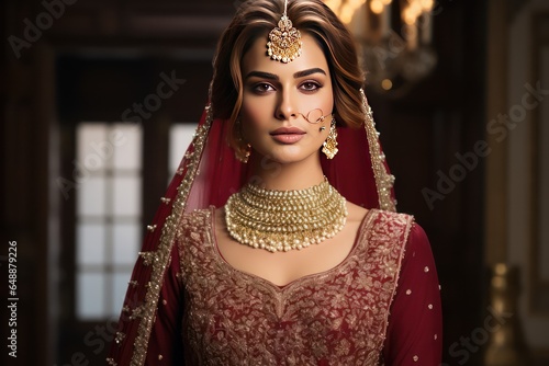 A portrait of Kashmiri Bride in Wedding Dress photo