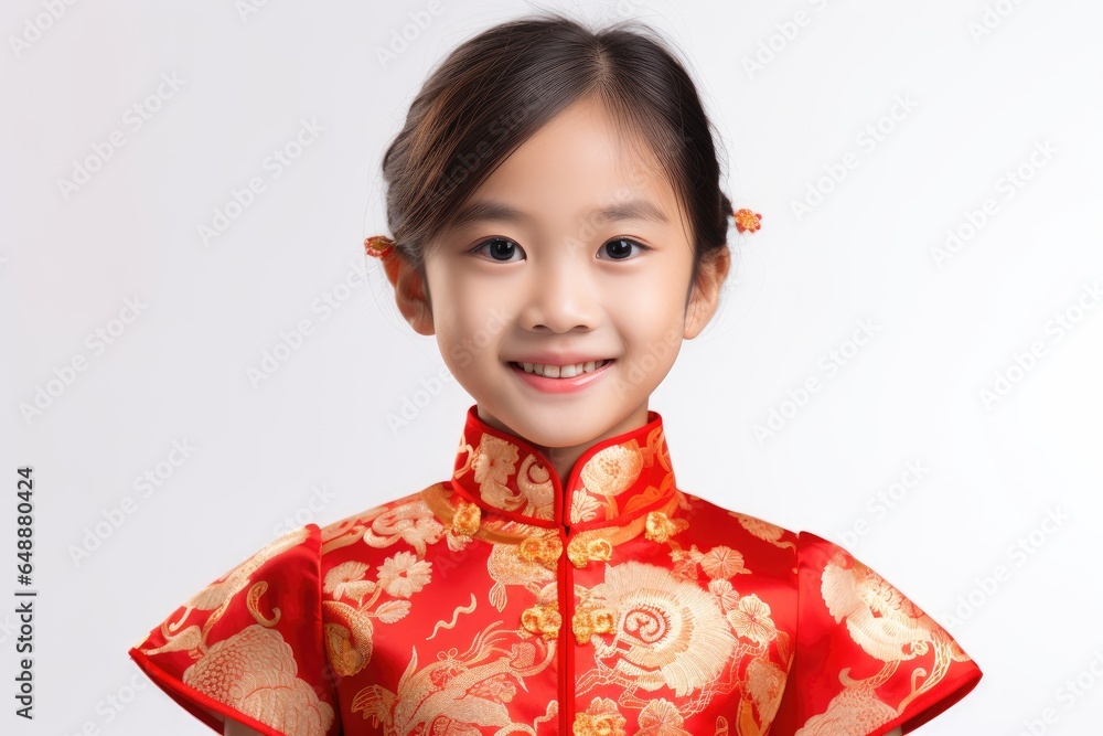 Portrait of a girl in Cheongsam on isolated white background. Portrait of a girl in Cheongsam on isolated white background.