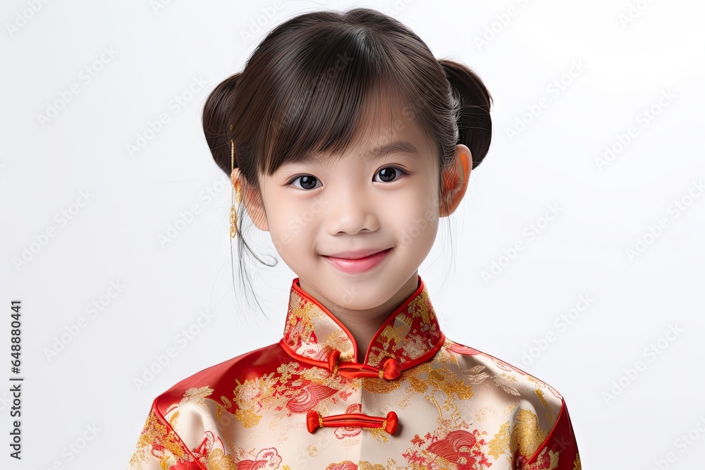 Portrait of a girl in Cheongsam on isolated white background. Portrait of a girl in Cheongsam on isolated white background.