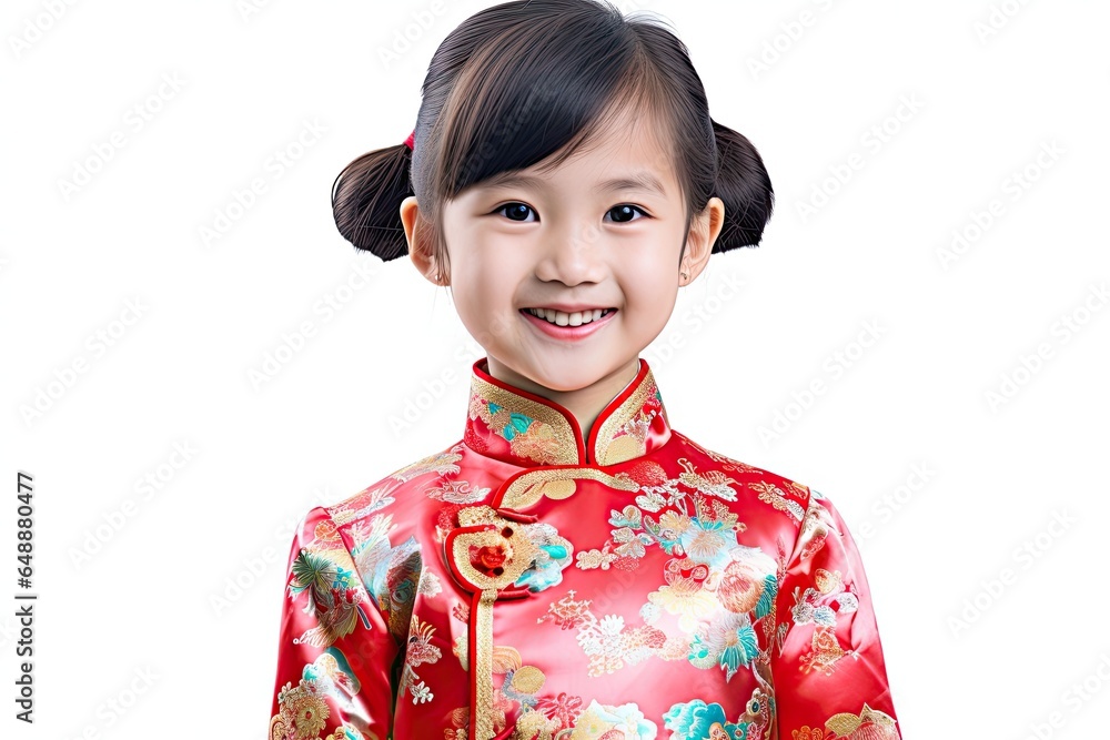 Portrait of a girl in Cheongsam on isolated white background. Portrait of a girl in Cheongsam on isolated white background.