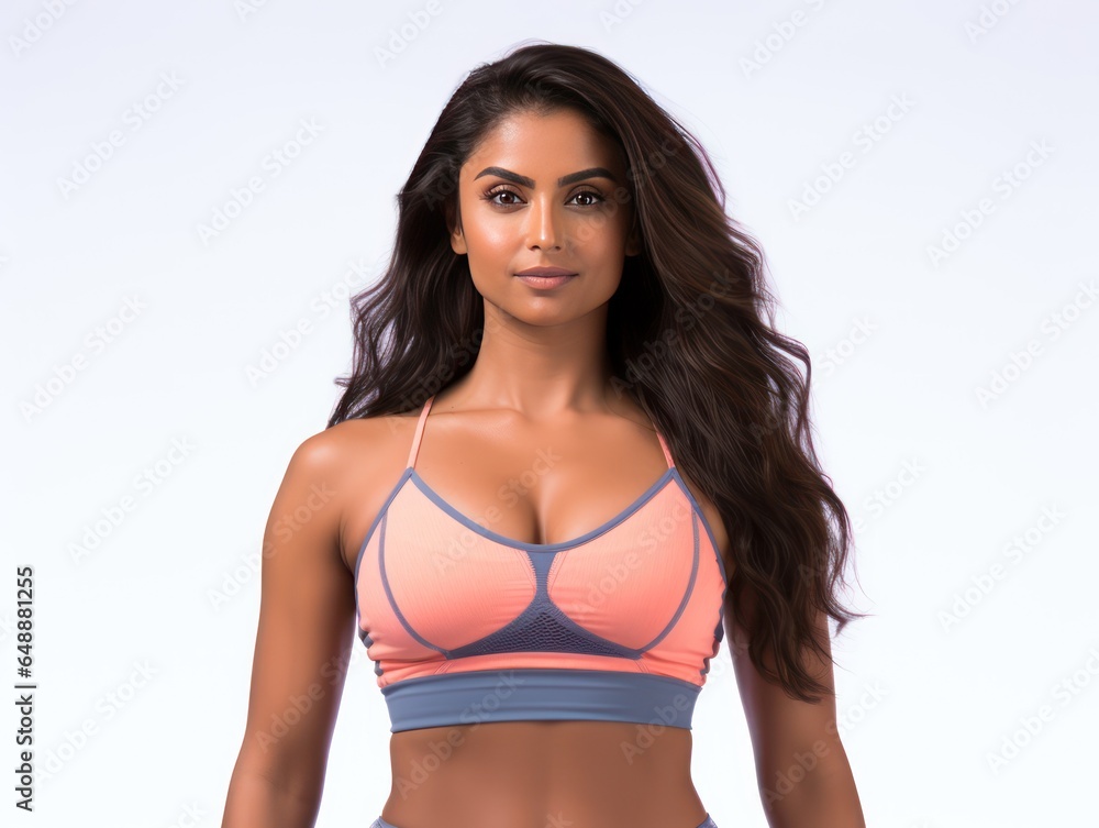 Energetic Indian Girl in Vibrant Workout Attire on White Background Energetic Indian Girl in Vibrant Workout Attire on White Background