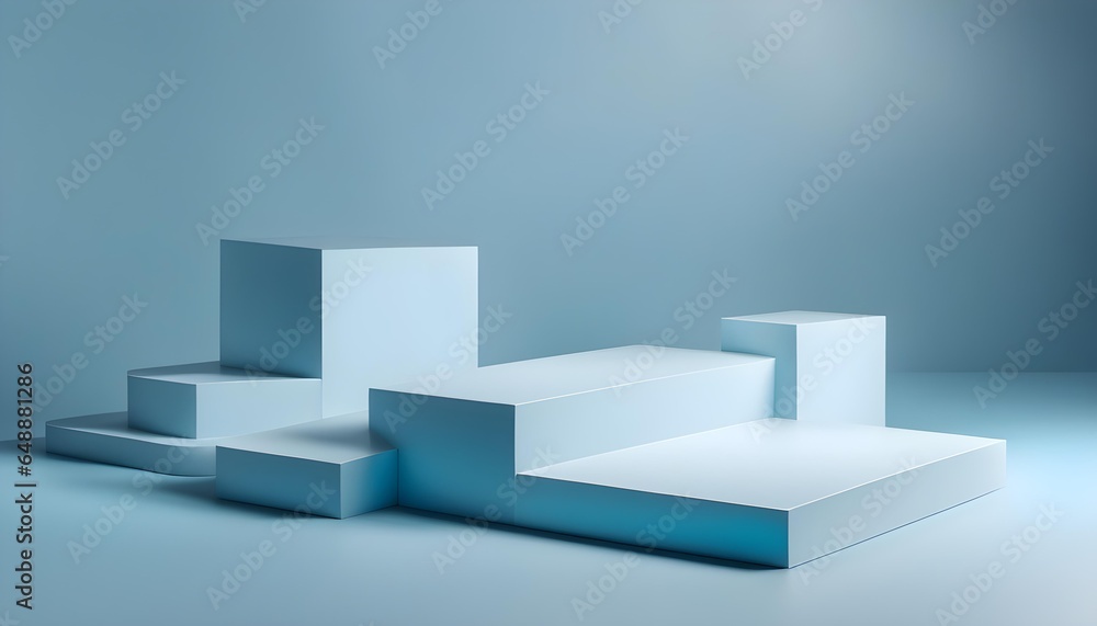 Blue background for product presentation with shadows and light. Empty podiums. Mockup. Blue background for product presentation with shadows and light. Empty podiums. Mockup.