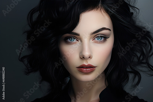 Wallpaper Mural Mystery and Beauty: A Close-Up of a Woman with Dark Hair Torontodigital.ca