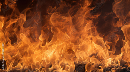 Intense Fire Flames on Dark Background - Hot Inferno Blaze