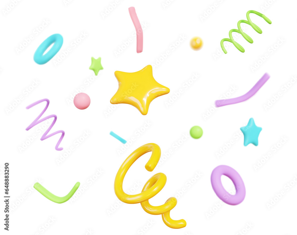 Obraz premium 3d colorful party confetti on isolated background. Holiday Festival Design for Greeting Card, Invitation or Poster. Celebration & Party.Surprise Banner. Stock vector illustration.