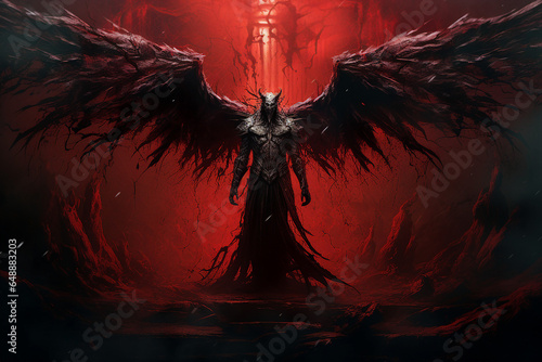 Photo Genrative ai collage picture of evil satanic inferno with dark wings fallen ange