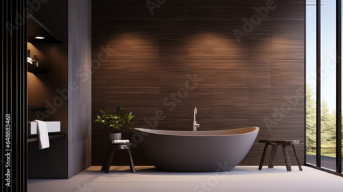 brown bathroom  stylish interior design. Stools