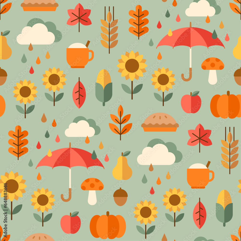 Cute geometric natural elements pattern design for autumn season.