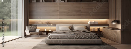 wooden modern bedroom Interior 3d rendering ai generated