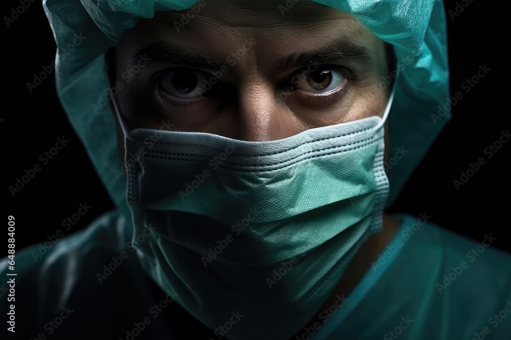 Portrait of a surgeon with mask on dark background. Portrait of a surgeon with mask on dark background.