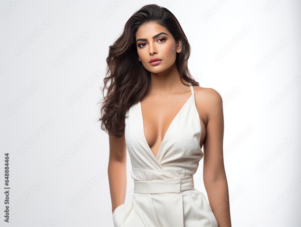Stylish Indian Beauty Influencer in Contemporary Jumpsuit, Embodies Urban Fashion for Trendy Clothing Brand Commercial Stylish Indian Beauty Influencer in Contemporary Jumpsuit, Embodies Urban Fashion for Trendy Clothing Brand Commercial