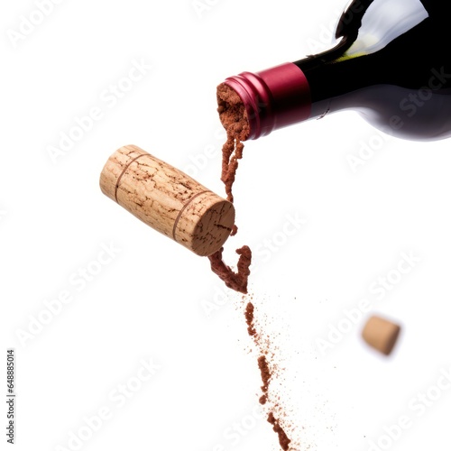 Close-Up of Wine Cork Being Pulled from Bottle, Isolated on White Background photo
