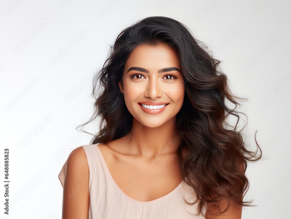 Indian Beauty Influencer Inspiring Positivity in Self-Improvement Ad isolated on white background Indian Beauty Influencer Inspiring Positivity in Self-Improvement Ad isolated on white background