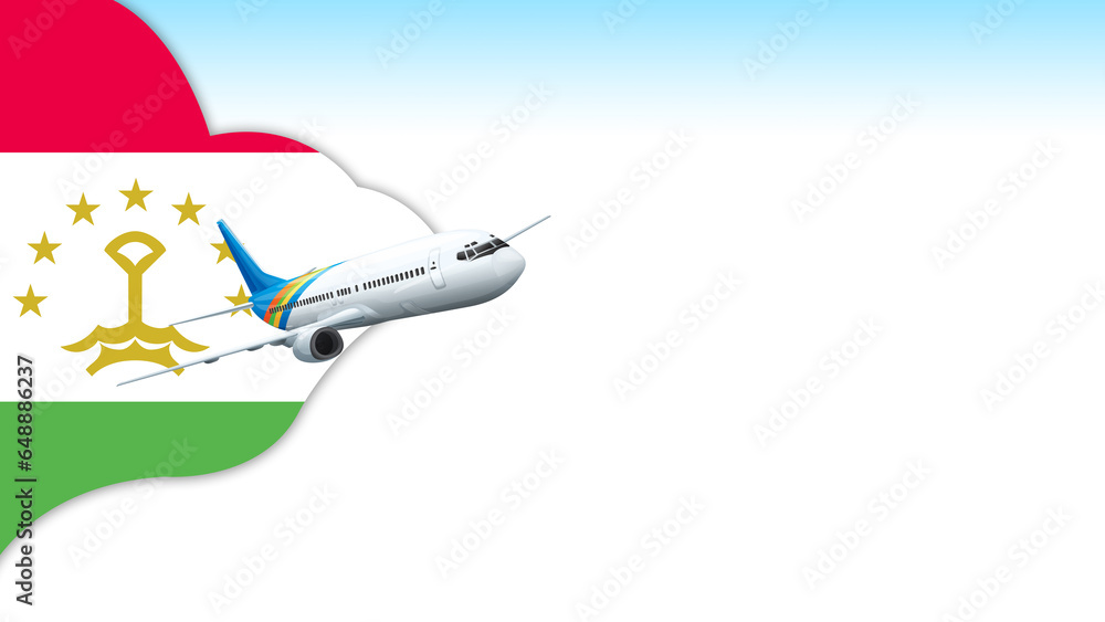 3d illustration plane with Tajikistan flag background for business and travel design