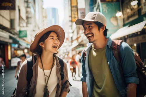 Japanese Honeymooners Capturing Laughter in the Excitement of New Adventures
