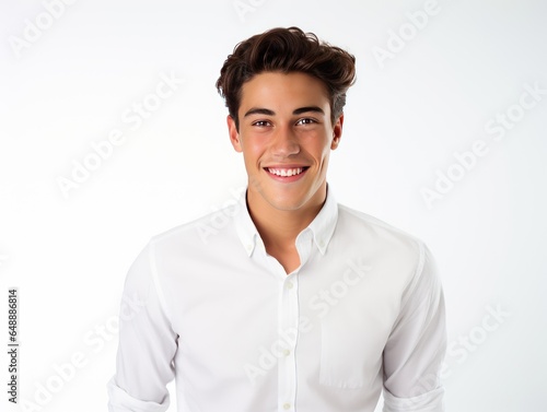 Charismatic Young Man with Infectious Smile, Exuding Contemporary Allure and Confidence isolated on white background