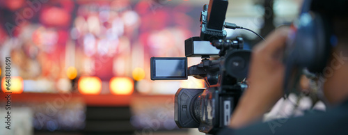 video camera with stream at a concert, live broadcast of the press conference stream to the Internet.