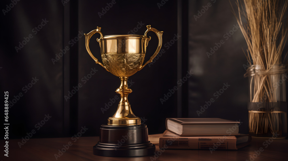 golden trophy with a plaque reading Financial Success Awa generative AI - obrazy, fototapety, plakaty 