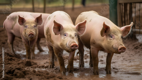 group of pigs rooting in a muddy pen one generative AI