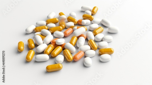 yellow and white medical capsules on a white background