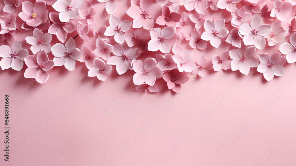 A white frame with pink and white flowers and a white background. Generative Ai